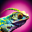 Studio portrait of cute colorful chameleon reptile as wildlife illustration
