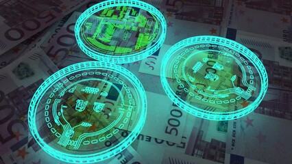 Poster - A Lot Of Bitcoin Crypto currency Gold Bitcoin BTC Bit Coin falling loop animation. Blockchain technology, bitcoin mining concept. 3d Crypto Digital Currency, BTC, Stock Market. green screen