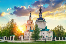 Clouds Over Russian Orthodox Church At Sunset. Russia