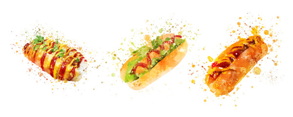 hot dog watercolor vector isolated on white