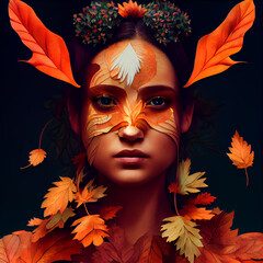 Wall Mural - Ai generated illustration of a fall autumn goddess 