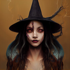 Wall Mural - Ai generated illustration of a witchlike evil person 