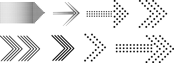 Poster - Dotted arrow icon set..Vector halftone arrows on white background..eps