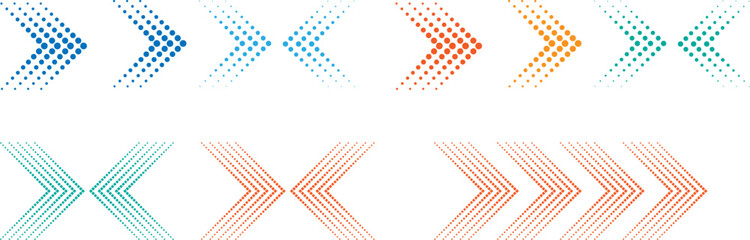 Poster - Dotted arrow icon set. Gradient dot vector isolated elements. Arrows halftone effect on white background..eps