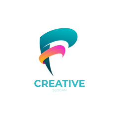 Letter F logo design template, 3d colorful icons