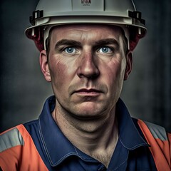 portrait of construction working staring at camera, worker, person, helmet, face, men, cap, soldier,