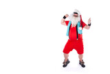 Fototapeta Sport - Funny Santa Claus goes in for sports. Man posing on a white background.