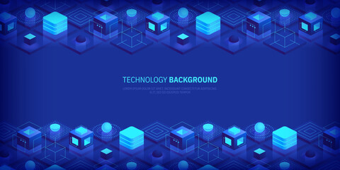 Poster - Futuristic abstract technology and communication network background. Conveying connectivity, complexity and data flood. Vector isometric technology connection digital data and big data concept.