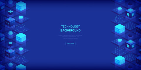 Poster - Futuristic abstract technology and communication network background. Conveying connectivity, complexity and data flood. Vector isometric technology connection digital data and big data concept.