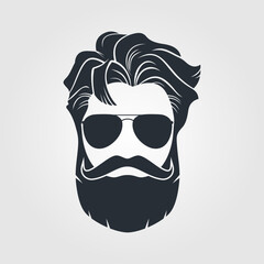 Wall Mural - Bearded men in sunglasses, hipster face icon isolated. Vector illustration