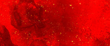Red Watercolor Grunge With Gold Dots. Abstract Colorful Wall Background. Colorful Acrylic Watercolor Grunge Paint Background. Outer Space. Frost And Lights Background. Nebula And Stars In Space.
