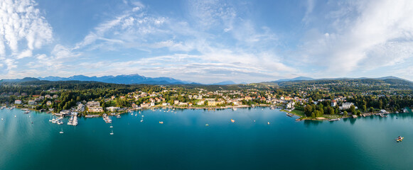 Wall Mural - Velden at the Wörthersee in Kärnten. Scenic town at the lake Wörthersee in the South of Austria.