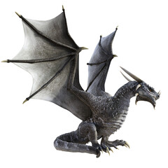 Wall Mural - 3d rendered grey wyvern - a bipedal dragon isolated on transparent background - 3d illustration