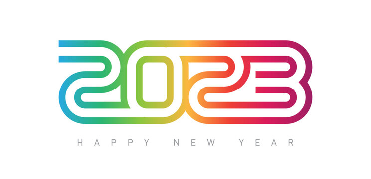 Happy new year 2023. Cover of business diary for 2023 with wishes and colorful gradient. Brochure or calendar cover design template.