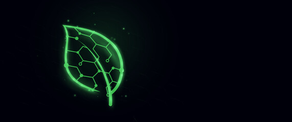 Aufkleber - Green leaves with Technology. Biotechnology, green energy, medicine, science concepts. Vector illustration