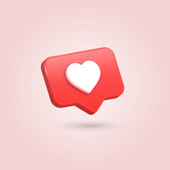 Leinwandbilder - 3d heart in speech bubble icon, love like heart bubbles background, social media notification icons, post reactions for social network, favorite hearts, 3d rendering, 3d illustration