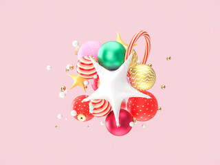 Aufkleber - Abstract 3d art with winter Christmas ornaments decoration.