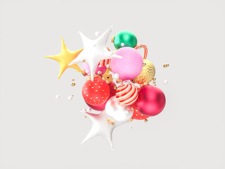 Aufkleber - Abstract 3d art with winter Christmas ornaments decoration.