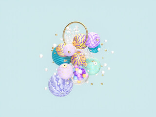 Aufkleber - Abstract 3d art with winter Christmas ornaments decoration.