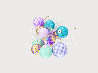 Aufkleber - Abstract 3d art with winter Christmas ornaments decoration.