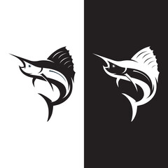 Wall Mural - Creative abstract logo design of swordfish or marlin fish silhouette. Marlin jumping on water.