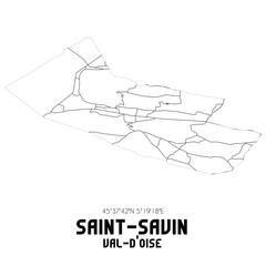  SAINT-SAVIN Val-d'Oise. Minimalistic street map with black and white lines.