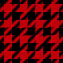 Red Black Plaid, Seamless Pattern. Vector Checkered Background.