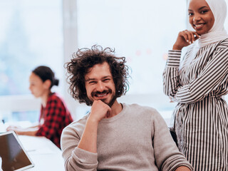 multiethnic startup business people team portrait at modern coworking office space