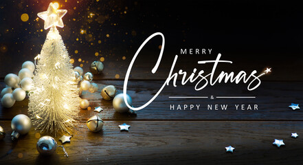 Wall Mural - christmas tree and christmas light. christmas banner or greeting card design with copy space