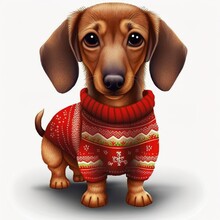 Dachshund Dog With Christmas Sweater