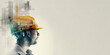 Leinwandbild Motiv Future building construction engineering project devotion with double exposure graphic design. Building engineer, architect people or construction worker working with modern civil equipment technology