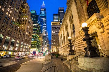 Wall Mural - Scenic street and skyscrapers of New York City evening view,