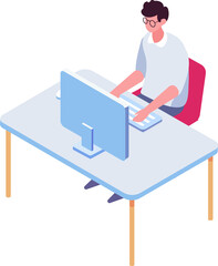 Man programmer isomectric character. Workplace