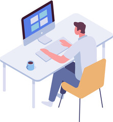 man programmer isomectric character. workplace
