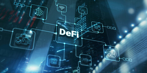 DeFi Decentralized Finance. Technology blockchain cryptocurrency concept
