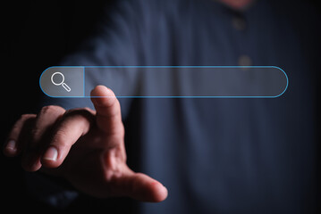 Aufkleber - man hand point on search box for information in a virtual search screen box