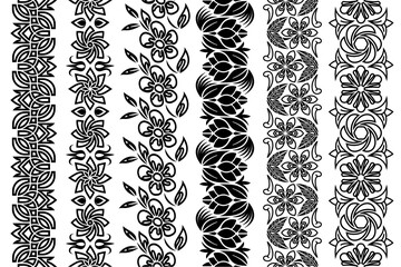 Poster - black and white lace trim set. collection of ornate floral borders. seamless ornamental arabesque de