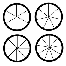 Segmented Circle Set Isolated On A White Background.Different Number Of Sectors Divides The Circle In Equal Parts. Black Thin Line Graphics.