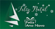 cartão ou banner para desejar um feliz natal e um feliz ano novo em branco sobre um fundo verde com um presente de flocos de neve e um abeto verde e branco