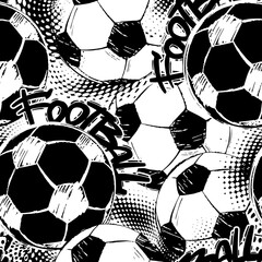 Aufkleber - Abstract seamless grunge pattern for guys. Urban style modern background with soccer and football. Sport extreme style creative wallpaper