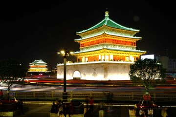 Illuminated Bell Tower of Xi'an in China