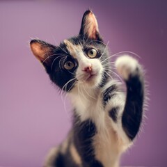 Poster - Cute calico cat against purple background