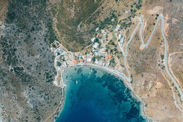 Poster - Top view of the scenic sea mountains and blue water in Porto Kagio, Mani, Greece