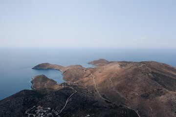 Canvas Print - High angle of the scenic sea mountains in Porto Kagio, Mani, Greece