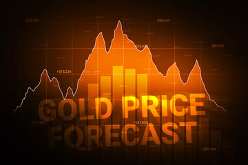 Poster - Gold price forecast background with golden graph and finance concept design. The prices of gold backdrop