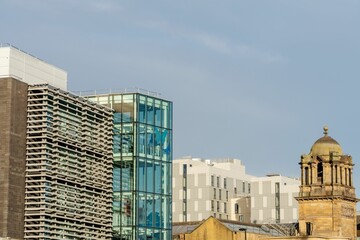 Sticker - City skyline in Newcastle upon Tyne, UK - a cityscape showing new and old buildings