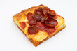 New York Style Pepperoni Sicilian Pizza Slice on a White Background