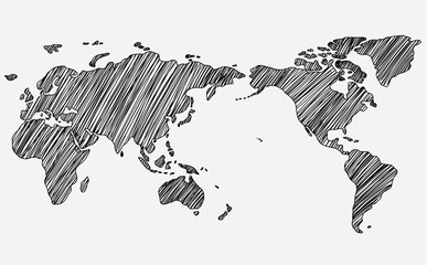 Canvas Print - Freehand world map sketch on white background..