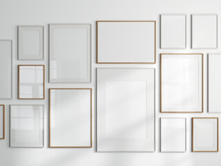 Wall Mural - Gallery wall mockup, set of frames on the wall, 3d render