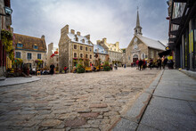 In The Heart Of The Old Town Of Quebec There Is The Place Royale Where Tourists Admire The Cobbled Streets And Stone Houses Of New France.